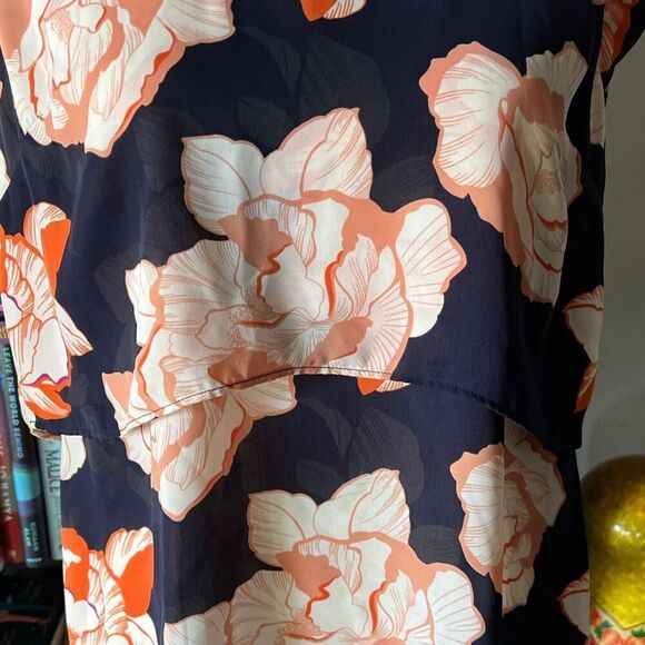 Cabi Size Small blue and orange floral print chiffon blouse - Picture 3 of 4